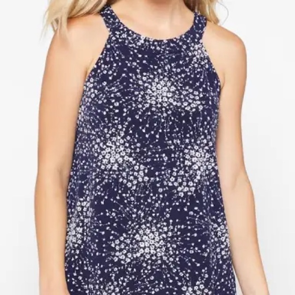 Fortune & Ivy Black & White Floral Print Keyhole Back Closure Halter Top Size XL